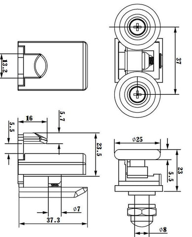 2 Shower Door Rollers/Runners/Hooks/Guides 25mm Wheels for bathroom door on China WDMA