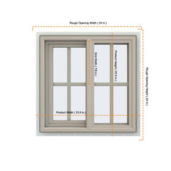 24x24 23.5x23.5 Vinyl Sliding Window With Colonial Grids Grilles