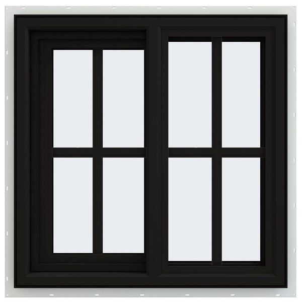 24x24 Black Viny PVC Sliding Windows With Colonial Grids Grilles
