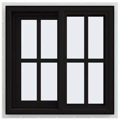 24x24 Black Viny PVC Sliding Windows With Colonial Grids Grilles