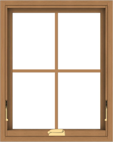 WDMA 24x30 (23.5 x 29.5 inch) Oak Wood Dark Brown Bronze Aluminum Crank out Awning Window with Colonial Grids Interior