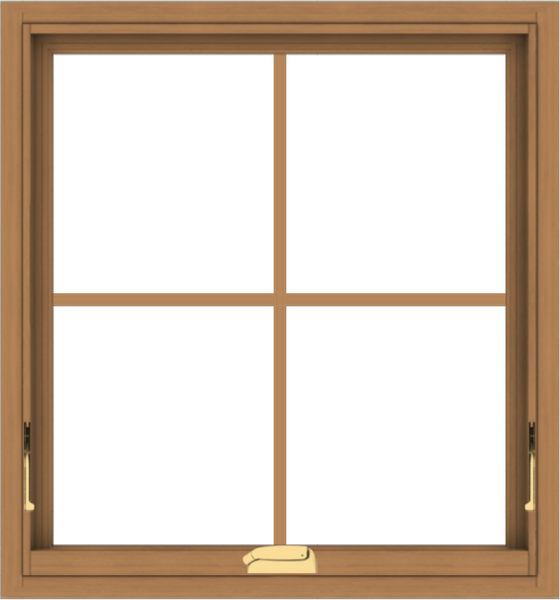 WDMA 28x30 (27.5 x 29.5 inch) Oak Wood Dark Brown Bronze Aluminum Crank out Awning Window with Colonial Grids Interior