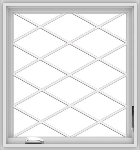 WDMA 28x30 (27.5 x 29.5 inch) White Vinyl uPVC Crank out Casement Window  with Diamond Grills