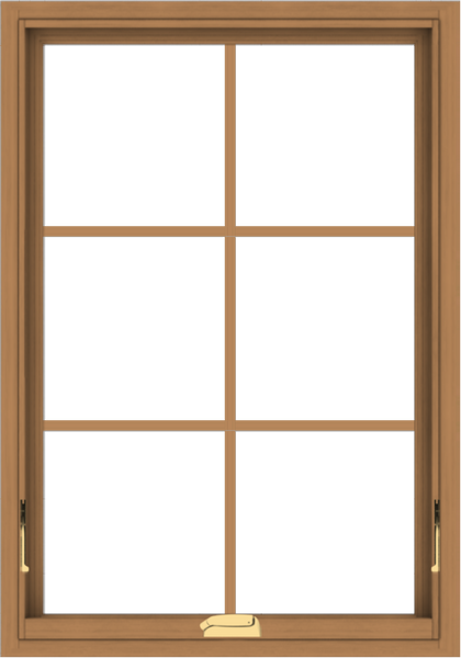 WDMA 28x40 (27.5 x 39.5 inch) Oak Wood Dark Brown Bronze Aluminum Crank out Awning Window with Colonial Grids Interior