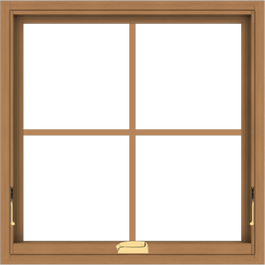 WDMA 30x30 (29.5 x 29.5 inch) Oak Wood Dark Brown Bronze Aluminum Crank out Awning Window with Colonial Grids Interior