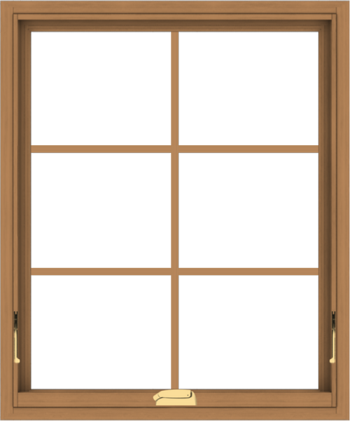 WDMA 30x36 (29.5 x 35.5 inch) Oak Wood Dark Brown Bronze Aluminum Crank out Awning Window with Colonial Grids Interior