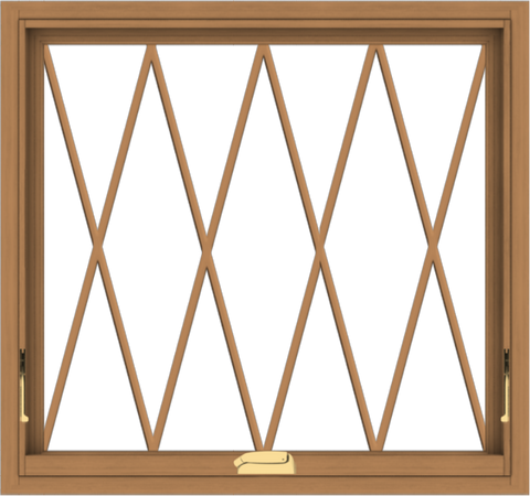 WDMA 32x30 (31.5 x 29.5 inch) Oak Wood Dark Brown Bronze Aluminum Crank out Awning Window without Grids with Diamond Grills