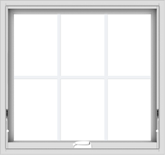 WDMA 32x30 (31.5 x 29.5 inch) White Vinyl uPVC Crank out Awning Window with Colonial Grids Interior