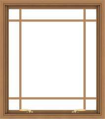 WDMA 32x36 (31.5 x 35.5 inch) Oak Wood Green Aluminum Push out Awning Window with Prairie Grilles