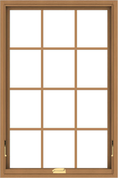 WDMA 32x48 (31.5 x 47.5 inch) Oak Wood Dark Brown Bronze Aluminum Crank out Awning Window with Colonial Grids Interior