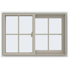 36x24 35.5x23.5 Bronze Vinyl Sliding Window With Colonial Grids Grilles