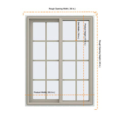 36x48 35.5x47.5 Vinyl Pvc Sliding  Window With Colonial Grids Grilles