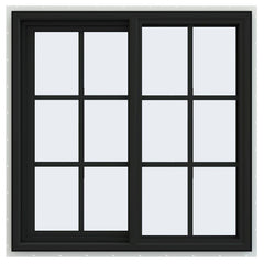 34x34 Bronze Color Vinyl Sliding Window With Colonial Grids Grilles