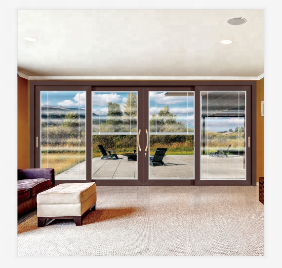 4 panel thermal break alu flush high quality sliding glass door with built-in blinds on China WDMA