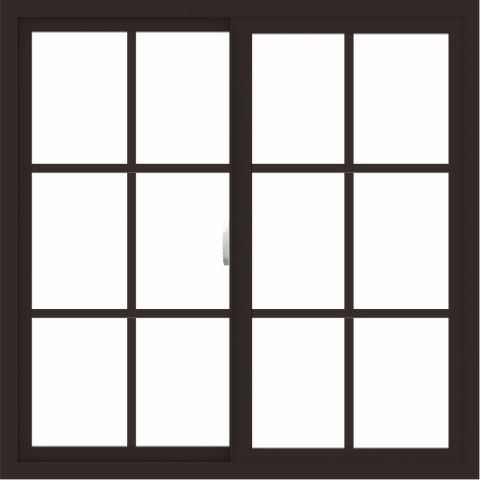 WDMA 42x42 (41.5 x 41.5 inch) Vinyl uPVC Dark Brown Slide Window with Colonial Grids Exterior