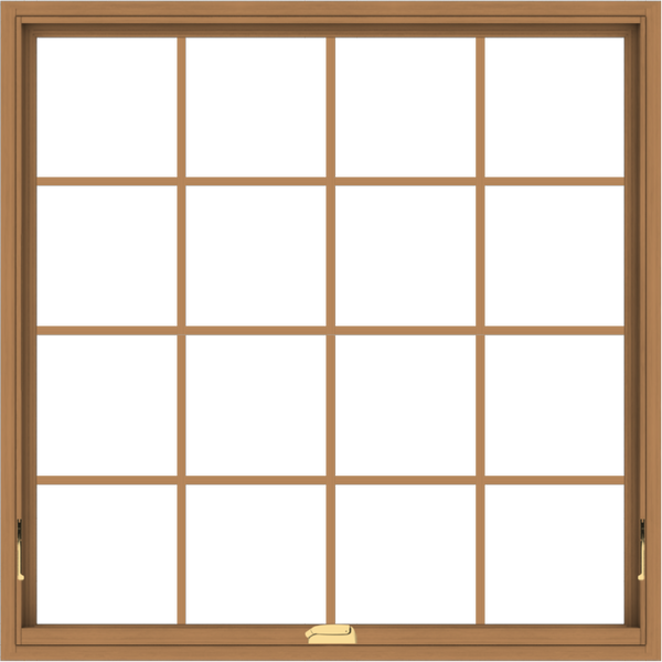 WDMA 48x48 (47.5 x 47.5 inch) Oak Wood Dark Brown Bronze Aluminum Crank out Awning Window with Colonial Grids Interior