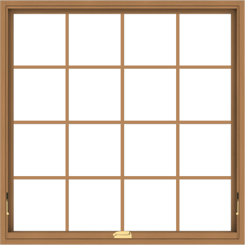 WDMA 48x48 (47.5 x 47.5 inch) Oak Wood Dark Brown Bronze Aluminum Crank out Awning Window with Colonial Grids Interior