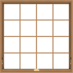 WDMA 48x48 (47.5 x 47.5 inch) Oak Wood Dark Brown Bronze Aluminum Crank out Awning Window with Colonial Grids Interior