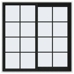 48x48 Vinyl Sliding Window Black With Colonial Grids Grilles