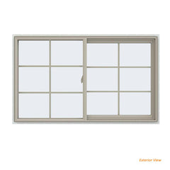 60x36 59.5x35.5 Bronze Vinyl Sliding Window With Colonial Grids Grilles