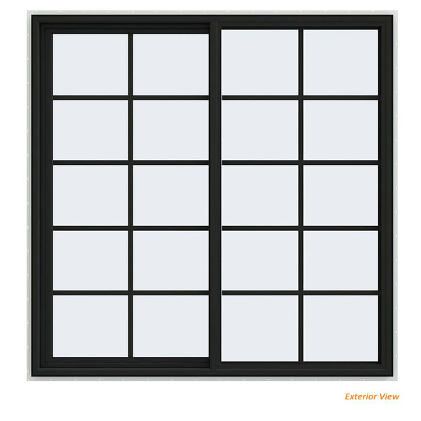 60x60 Vinyl UPVC Sliding Window White Interior Black Exterior With Colonial Grids Grilles