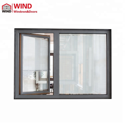 Aluminum Wood Inward Opening Casement Windows with Built in Blinds on China WDMA