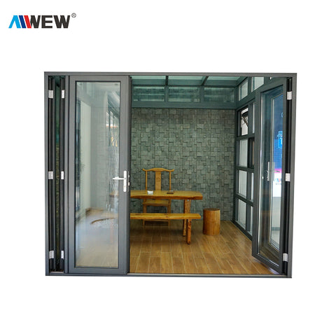 Alwew Aluminum Glass Patio Exterior Bifold Doors Double Glazing aluminum sliding door on China WDMA