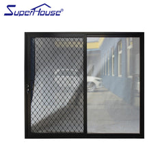 Black aluminium frame glass sliding doors with stainless steel security mesh on China WDMA