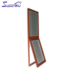 Built-in blind SP40 aluminum frame double glazed wood color awning windows on China WDMA