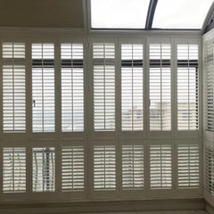 Cafe style white wood pvc finished window plantation shutter on China WDMA