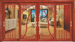 Competitive customized aluminium palace sliding doors 4 panels Wood grain aluminium alloy doors on China WDMA