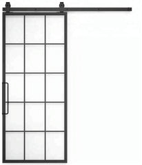 Frosted Glass Interior Door With Black Steel Frame, Steel insulated sliding barn door with hardware on China WDMA