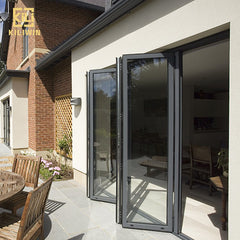 German technique villa exterior bi fold doors luxury large black triple glazed soundproof aluminium folding patio door on China WDMA