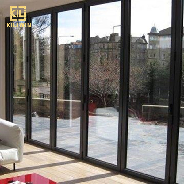 German technique villa exterior bi fold doors luxury large black triple glazed soundproof aluminium folding patio door on China WDMA