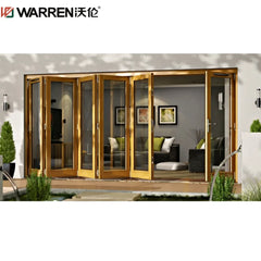 24x90 Bifold Aluminium Stained Glass Black Frameless Sliding Door For Sale