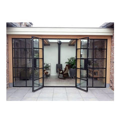 China Manufacturer Swing Open Exterior Black Metal French Doors Panel With Hardware Kit exterior door