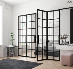 WDMA Hot sale wrought iron grill windows and doors steel tube tempered glass iron steel french door