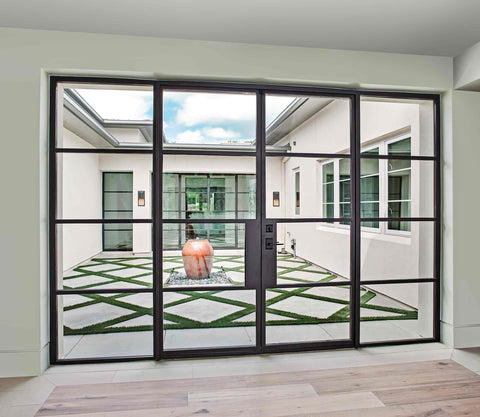 WDMA Customizable steel frame windows and doors balcony iron french double entrance door