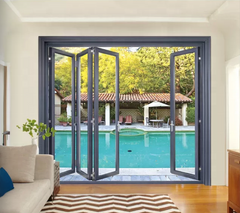 Aluminum Glass Exterior French Glass Doors Design Black Double Entry Storm Accordion Multi Folding Door