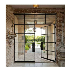 China Manufacturer Swing Open Exterior Black Metal French Doors Panel With Hardware Kit exterior door