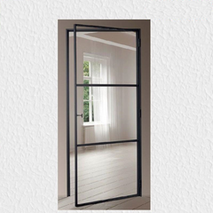 WDMA Matte black windows steel frame low price iron and glass door