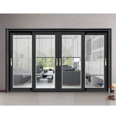 Bypass Sliding Doors Black Double Glazed Low E Glass Soundproof Exterior Patio Sliding Folding Glass Door Removable Sliding Door