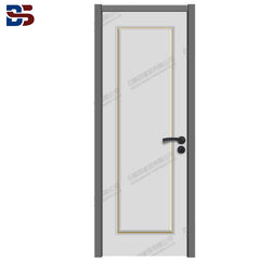 Simple Modern design Light Luxury Interior Solid Oak wooden door with metal strip/copper strip painted thin Frame on China WDMA