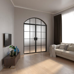 WDMA  Decorative grill design wrought iron glass doors for house