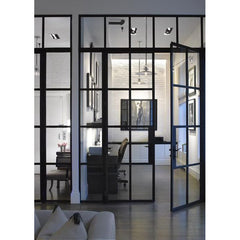 WDMA High quality Galvanized steel tube frame glass doors iron french door