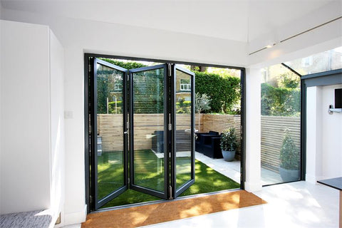 Modern Design Exterior Balcony Flexible Track Aluminum Glass 3 Panel Sliding Bifold Patio Door