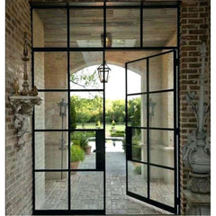 WDMA Modern wrought iron interior tempered glass door grill design iron steel french door