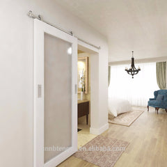 Hotel Home Solid Wood Frame Mirrored Barn Door / Frosted Tempered Glass Sliding Door with Hardware Track Kit on China WDMA