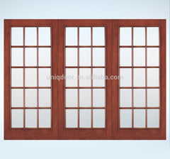 Lobby Entrance Door, Wood Patio Sliding French Folding Door With Clear Frosted Tempered Glass Panel on China WDMA