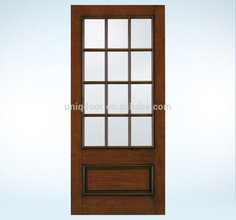 Lobby Entrance Door, Wood Patio Sliding French Folding Door With Clear Frosted Tempered Glass Panel on China WDMA